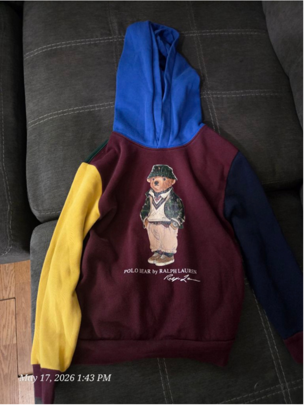Boys Polo Ralph Lauren Hoodie Size 7 Burgundy Blue Yellow